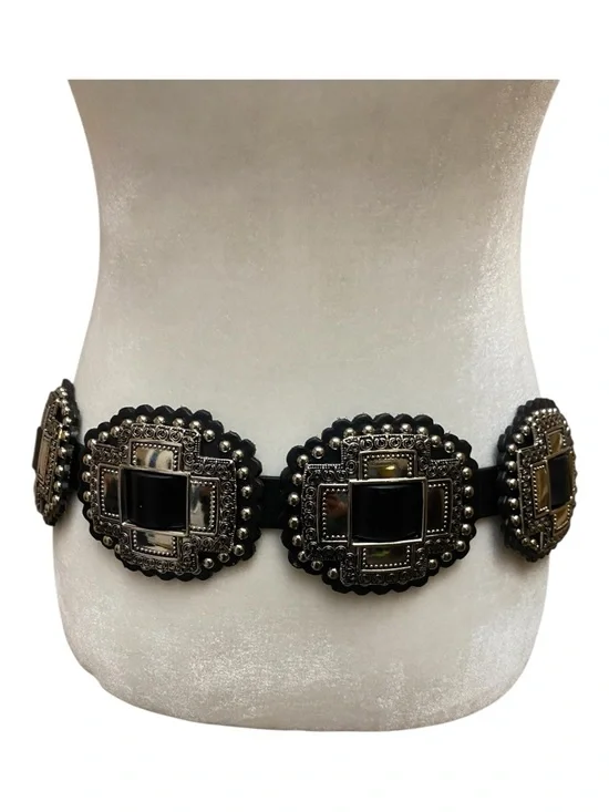 Roper Womens Black And Silver Large Cross Concho Western Belt - Picture 4 of 8